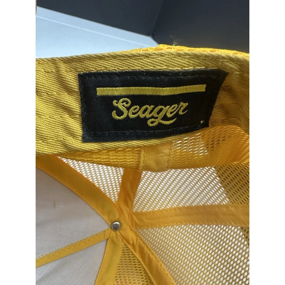 Seager Co Western Wear Trucker Hat Yellow Mesh Snapback Cap Patch High Crown